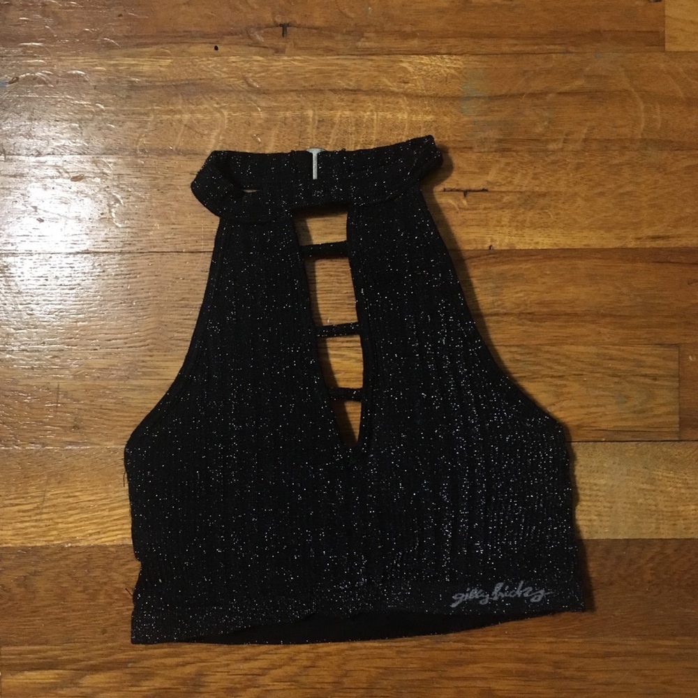 Sparkly high neck halter crop top